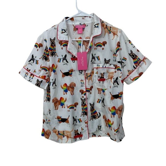 NEW Isaac Mizrahi Sleepwear Size M Pajama Top All Over Print‎ Rainbow Dogs NWT - Picture 1 of 6